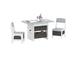 Mesa Infantil com 2 Cadeiras com 6 Gavetas de Tecido Design de Estrelas para Meninos e Meninas de 3 a 8 Anos Cinza Claro Ge