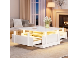 Mesa Centro Alto Brilho 70x70x35cm 2 Gavetas Led Acrílico Branca