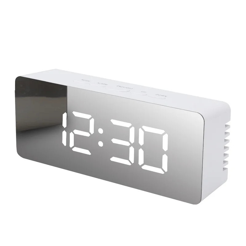 (Branco) Despertador digital com relógio de mesa eletrônico LED e visor de temperatura