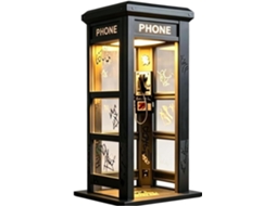 Luminária de mesa clássica em miniatura, estilo telefone público retrô vintage, com luz LED quente.