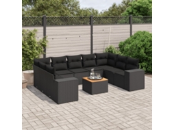 10 Pcs Conjunto Sofás De Jardim C/ Almofadões Vime Pe Preto Dkd Home Decor