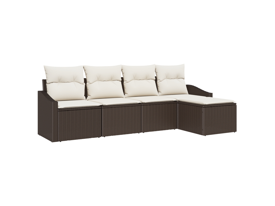 Conjunto 5 Sofá De Jardim Vidaxl Castanho Vime Pe (233 X 117 X 85 Cm)