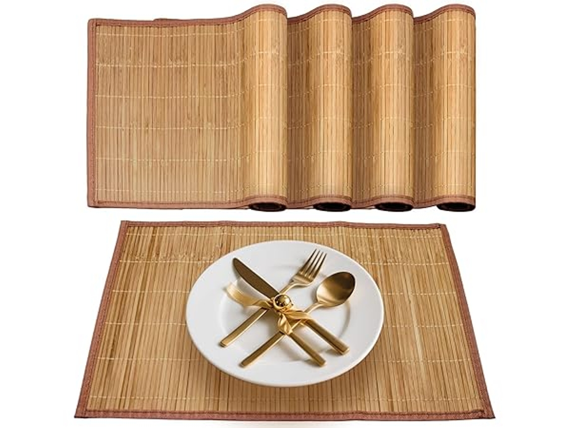 4 peças de mesa de bambu, resistentes ao calor, laváveis, enroláveis, 45x30 cm, STELASPLEN