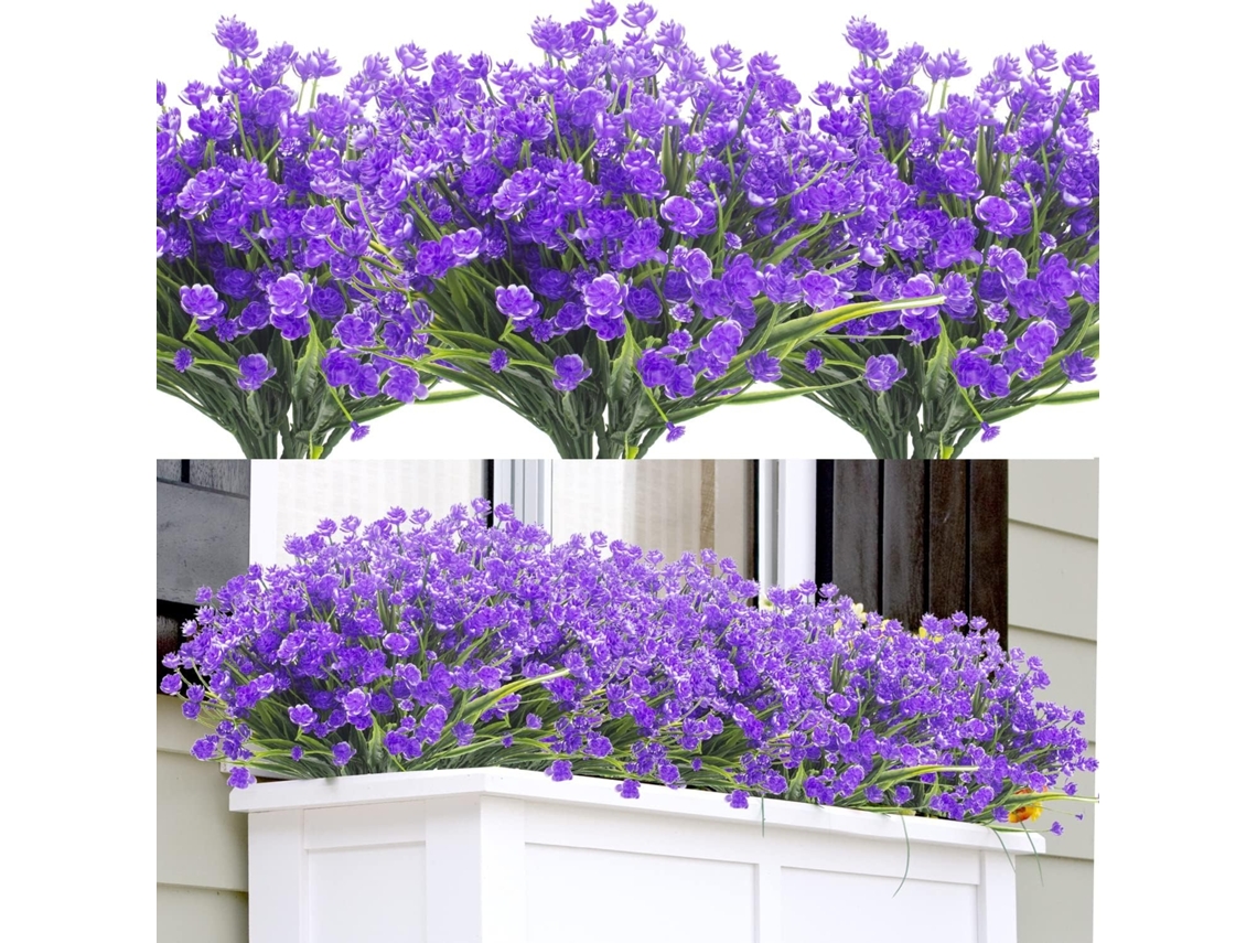 Flores Artificiais, 12 Ramos, Arbustos Verdes Resistentes Aos Raios Uv para Uso Externo, Vasos Suspensos para Decoração de Casa e Jardim. AQUAFORGE