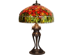 Abajur De Mesa Estilo Tiffany Com Tulipa Vermelha, Luminária De Cabeceira Luxo, 50cm, Para Quarto, Cômoda, Estante, Luz
