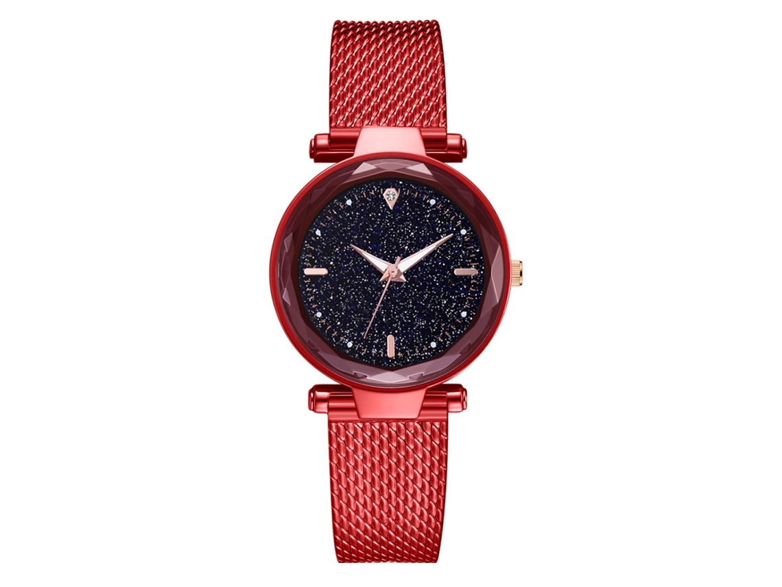 Relógio de Pulso Feminino de Quartzo com Pulseira de Silicone Casual Red Dial Redondo