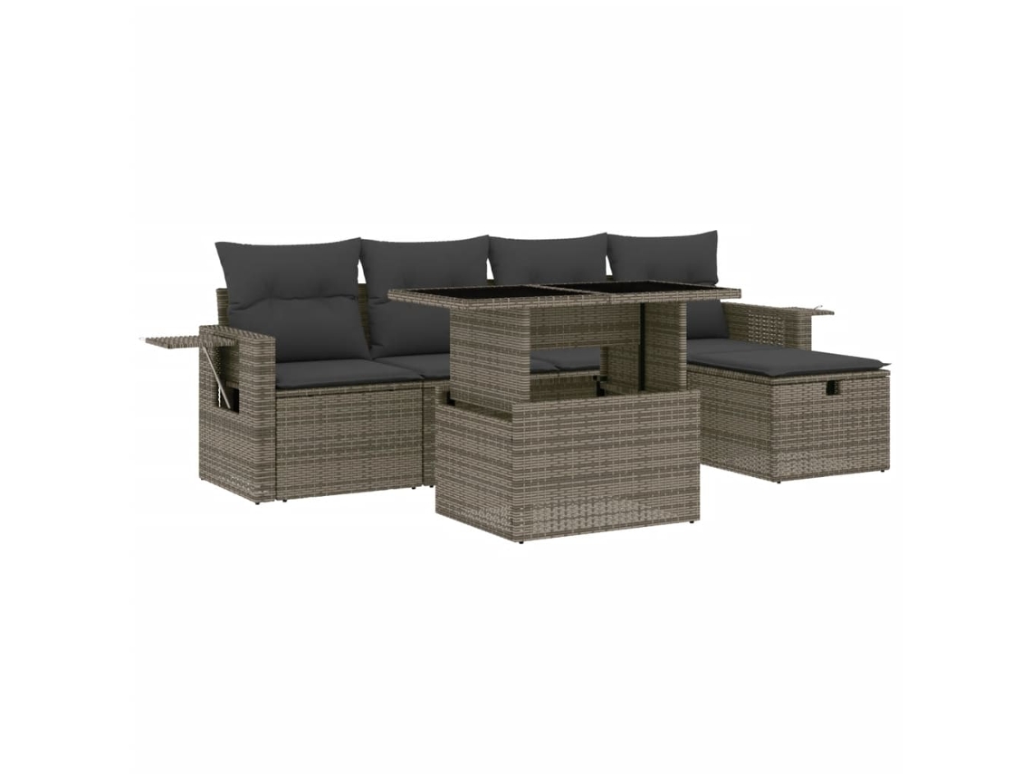 Conjunto de 6 Sofás de Jardim com Almofadões Vime Cinzento MAISON EXCLUSIVE (80x200 cm)