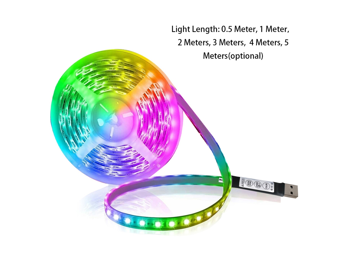 Tira de Luz LED RGB USB flexível cortável autoadesiva com 3 botões para decoração de festa casa DIY | S/MARCA