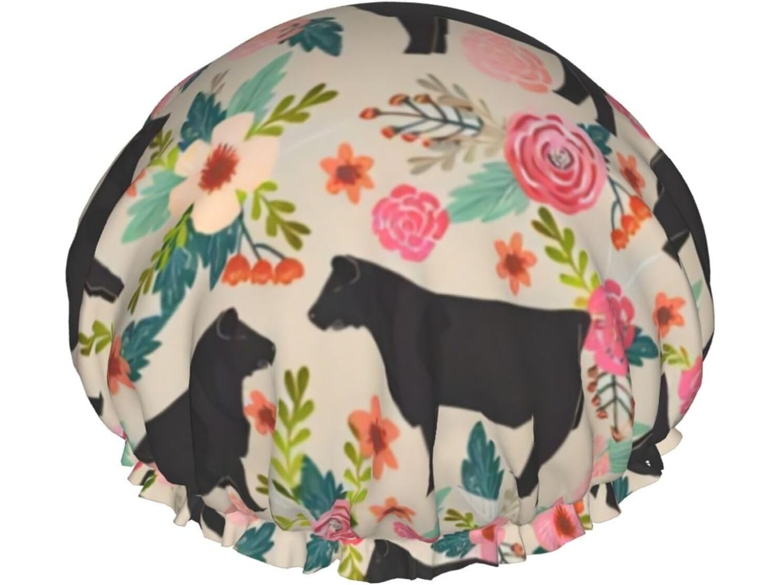 Touca De Banho Com Estampa Floral Vaca – Reutilizável, Dupla Camada, Item Essencial Para Viagens, Hotel, Salão De Beleza