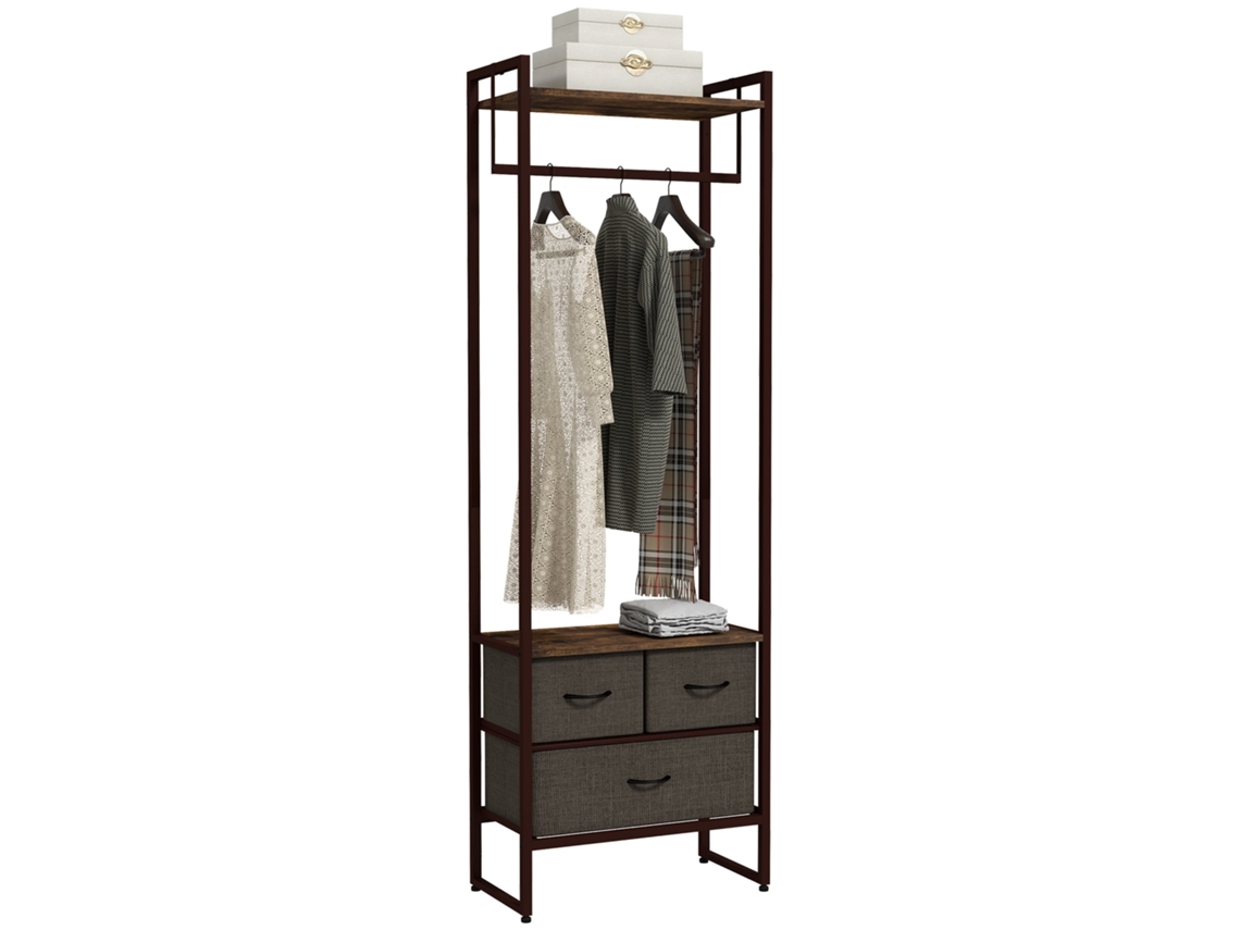 Suporte para Cabides com 3 Gavetas Rústico 58.5x30x178 Cm S/MARCA