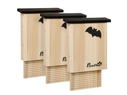 Conjunto de 3 Casas Morcegos em Madeira 25x6x37,5cm Natural S/MARCA