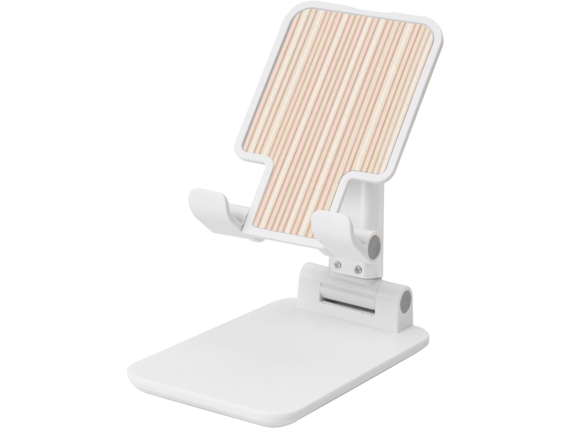 Suporte Dobrável Romântico Para Celular Com Listras Verticais Em Rosa Claro E Marfim, Altura E Ângulo Ajustáveis
