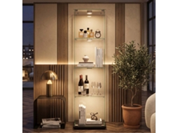 Lazyspace Vitrine De Vidro Temperado 163x40x35 Cm De 4 Níveis Com Iluminação Led E Fechadura - Preto