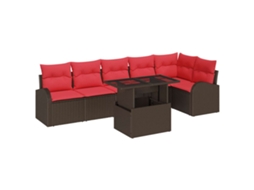 Maison Exclusive - Conjunto De Sofá De Jardim 7 Pcs Marrom E Vermelho Vime Pe