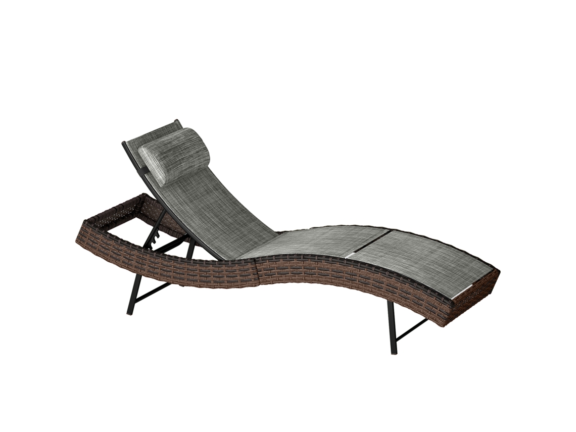 Cadeira de sol em rattan formato S com almofada 60x198x44cm marrom BTFORUS