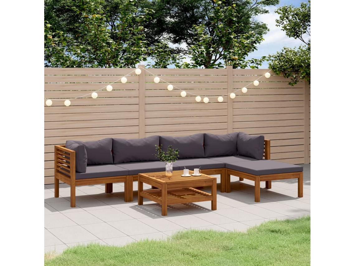 Vidaxl 7 Pcs Conjunto Lounge De Jardim Com Almofadões Acácia Maciça