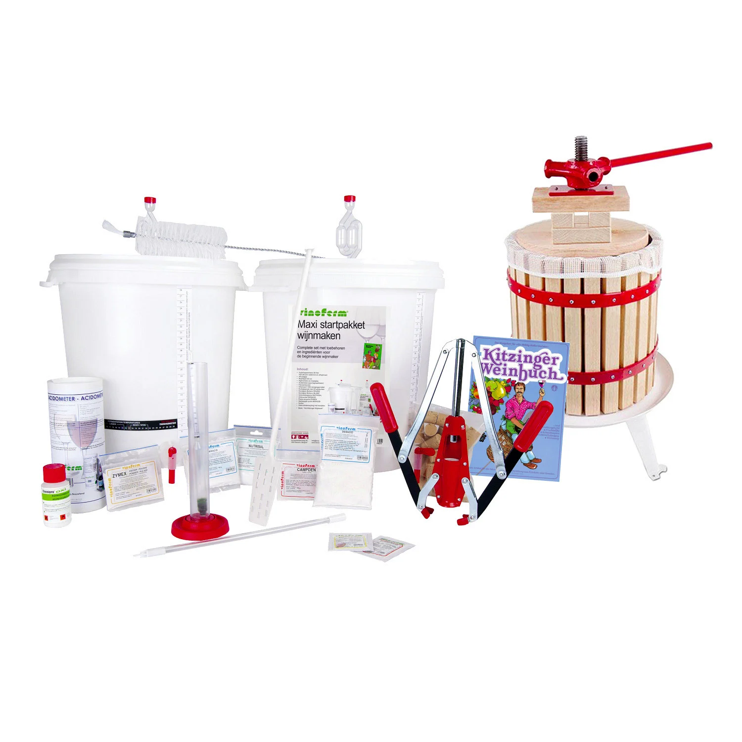 Kit Vinho Caseiro Maxi Prensa Frutas 12l com Baldes 30l ICHZAPFE