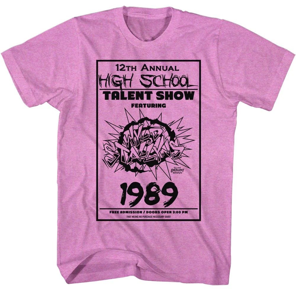 Unisex Adult T-shirt Rockinstone Bill And Ted The Talent Show Heather Neon Purple Sizexxxl