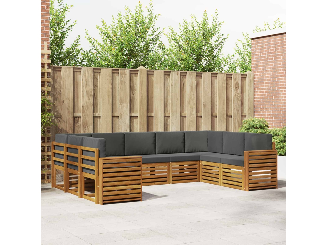 Vidaxl Conjunto De Sofás Para Exterior 9 Unid. Natural E Antracite