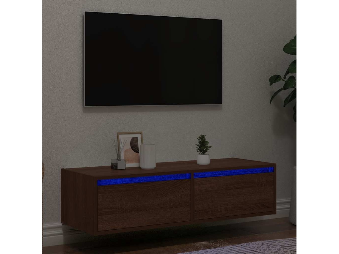 Móvel De Tv Com Luzes Led 100x35,5x25 Cm Cor Carvalho Castanho Dkd Home Decor