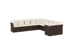 Conjunto de 10 Sofás Jardim com Almofadões Vime Pe Castanho MAISON EXCLUSIVE (10 pcs)