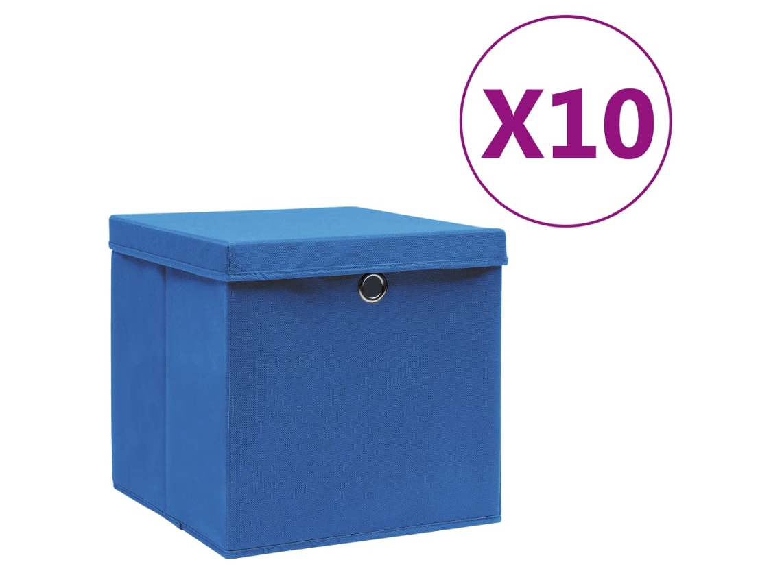 Vidaxl Caixas De Arrumação Com Tampas 10 Pcs 28x28x28 Cm Azul