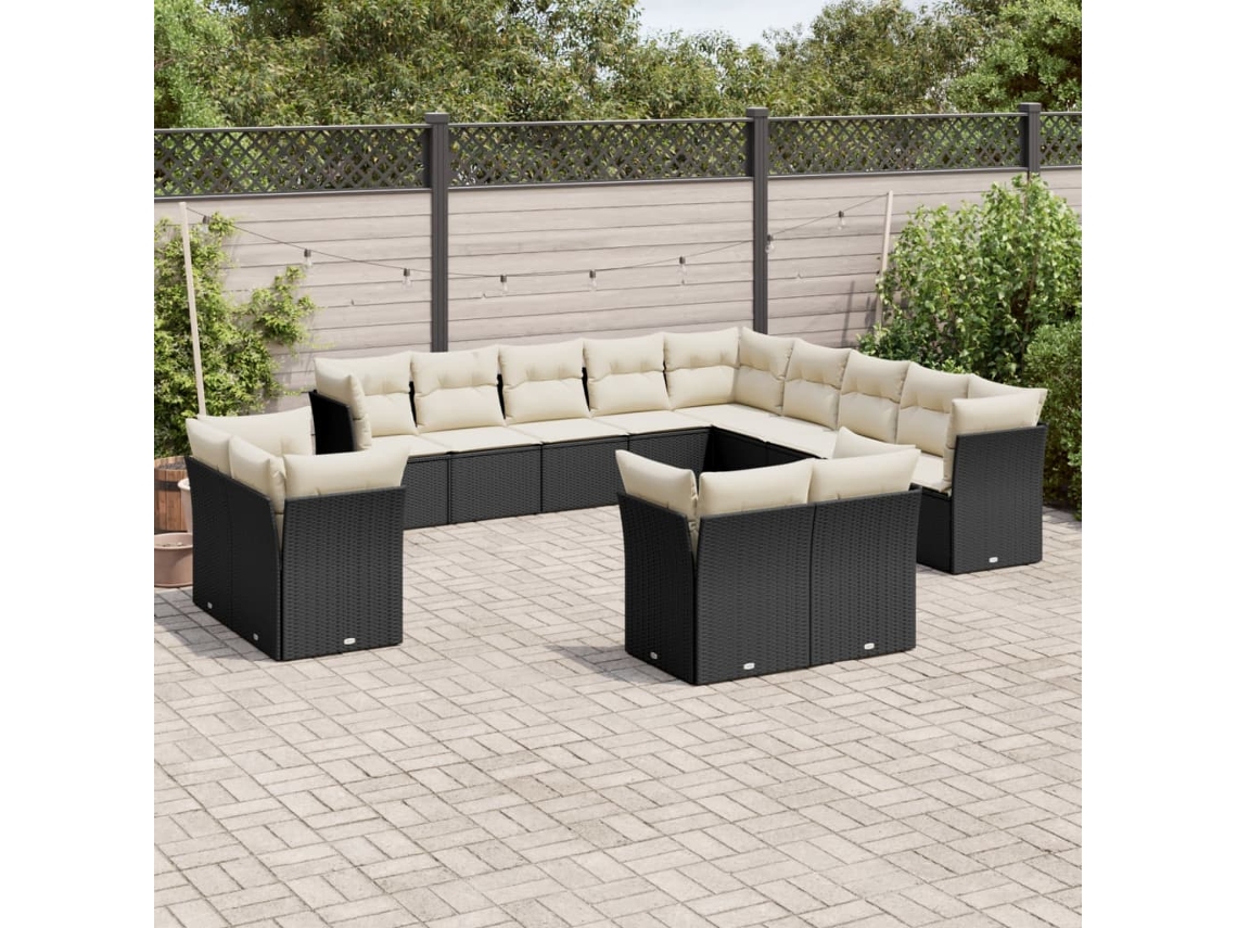 Vidaxl 13 Pcs Conjunto De Sofás De Jardim Com Almofadões Vime Pe Preto