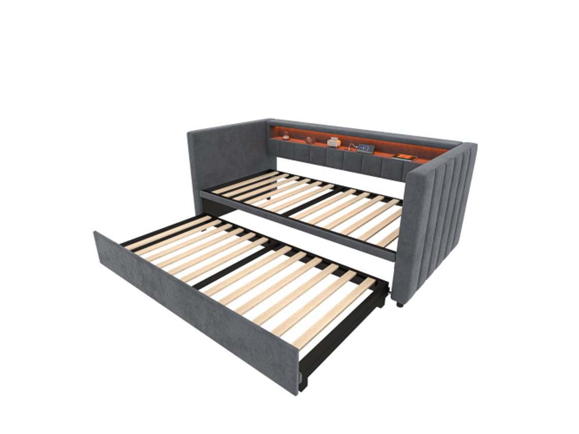 Sofá cama Multifuncional com Cama Auxiliar, Porta Usb Tipo c, Iluminação Led, Estofamento em Veludo e Espaço de Armazenamento DELCOND (90x190 Cm)