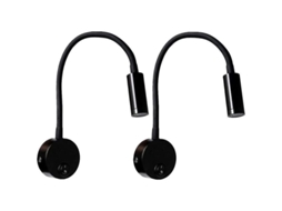 Lâmpada De Leitura De Parede Led Com Braço Flexível, 2 Unidades, Luz Branca Quente, Material De Alumínio, Preto 3w