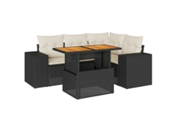 Conjunto de 5 Sofás de Jardim com Almofadões Vime Pe Preto MAISON EXCLUSIVE (5 pcs)