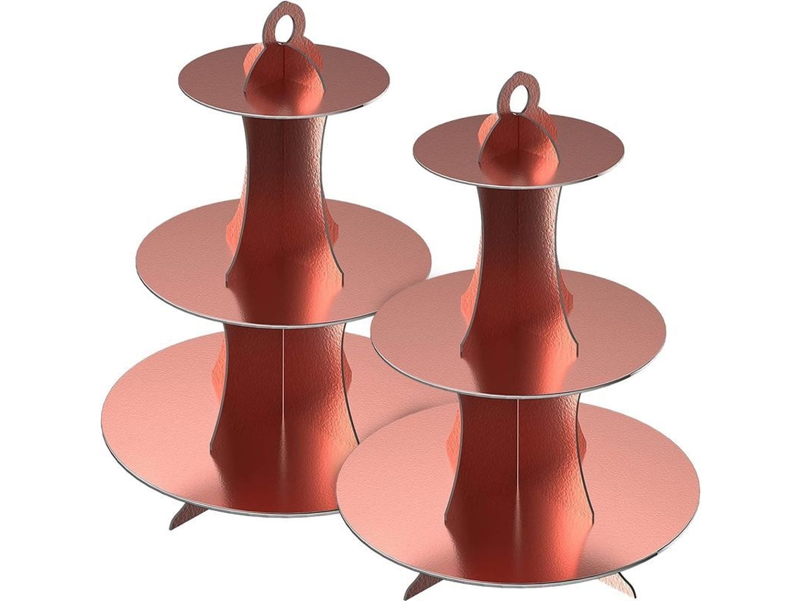 2 Pack Suporte De Cupcakes De Cartão Cor Rosa Dourado 3 Andares Para Festa De Aniversário