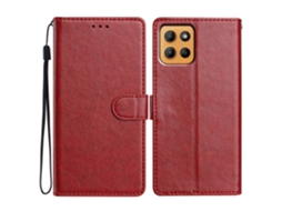Capa De Couro Com Suporte Tipo Carteira E Alça Para Motorola Moto G15 4g, Vermelha