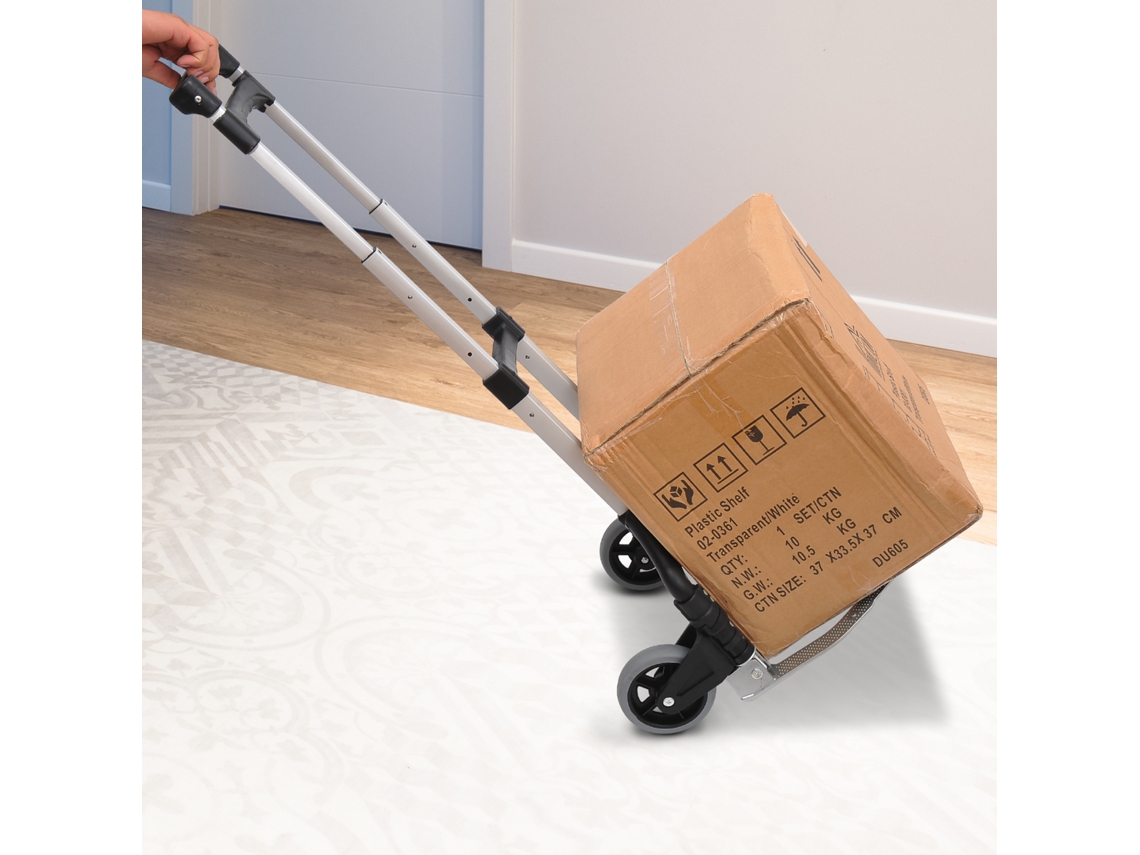 Carrinho De Mão Dobrável Alumínio Altura Ajustável 3 Níveis Fácil Transporte Carga 70 Kg 41x38.5x100 Cm Preto E Cinza