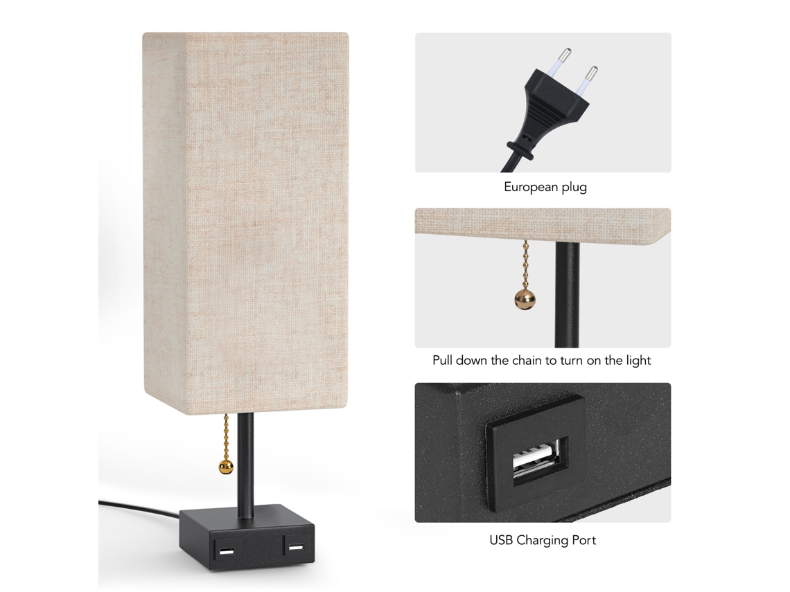 Rebe-lâmpada De Mesa De Noite Neoglint Com 2 Usb Para Sala/quarto/estúdio, Base E26/e27, Design Compacto