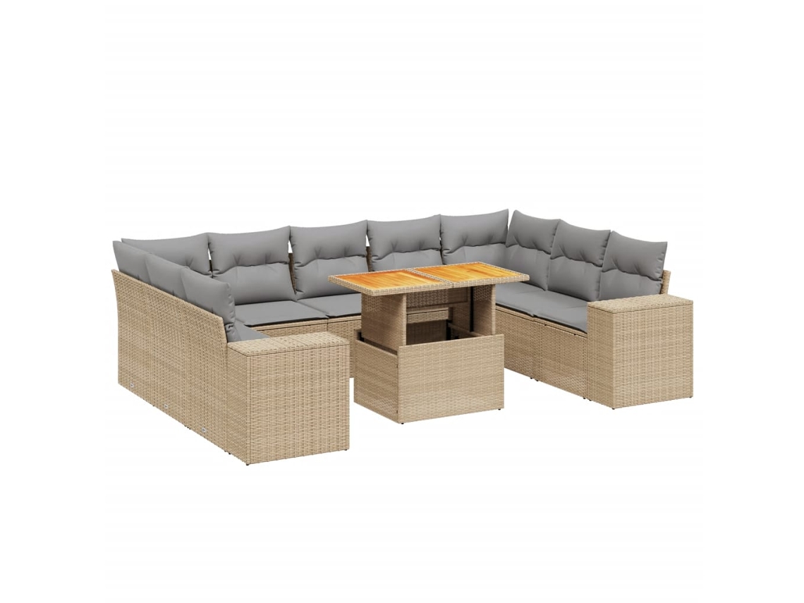 Conjunto de 10 Sofás para Jardim com Almofadões Vime Pe Bege MAISON EXCLUSIVE