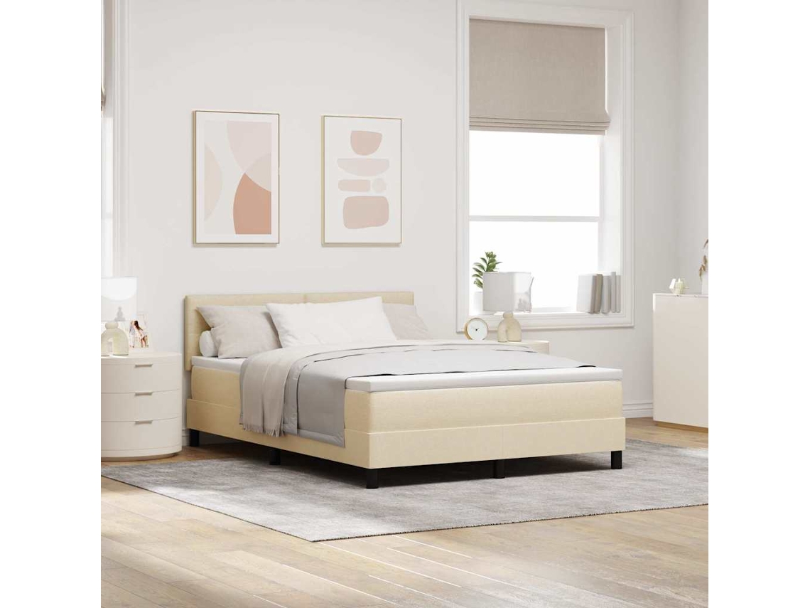 Vidaxl Cama Box Com Fitas Led Com Cabeceira Creme 140 X 200 Cm Tecido