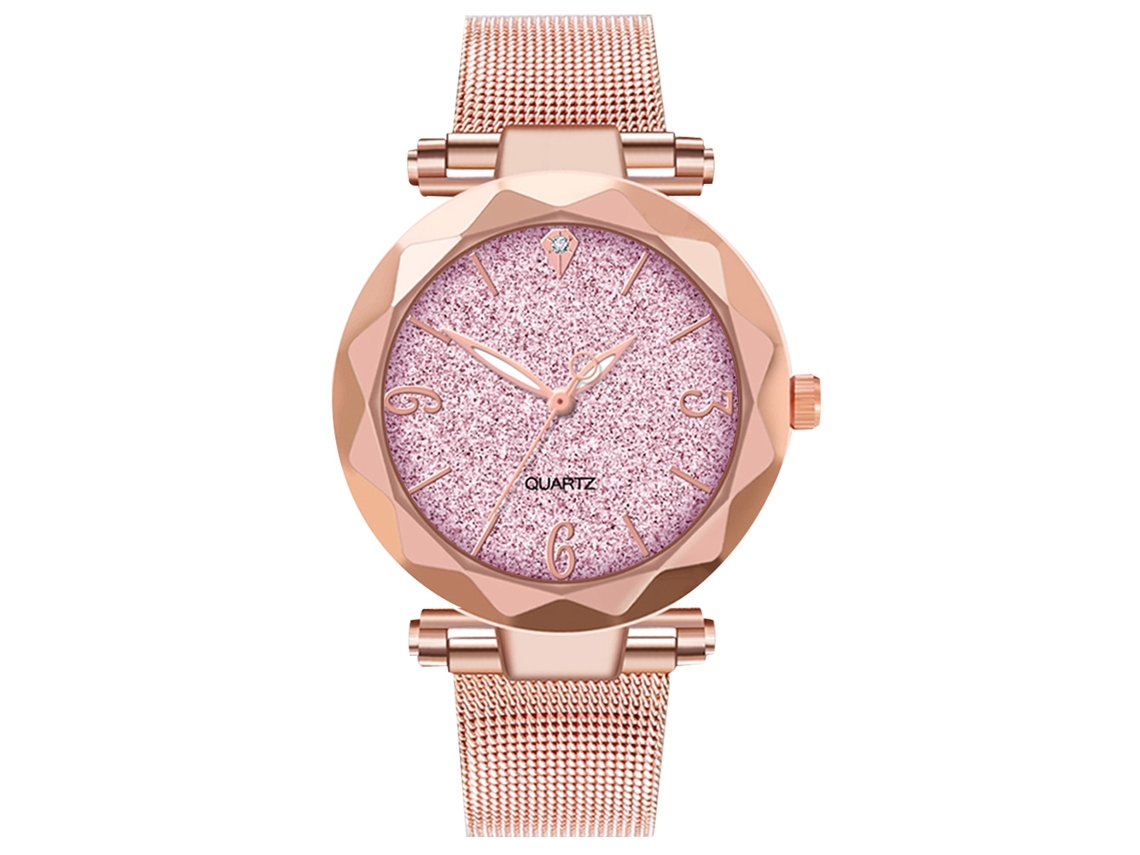 Reloj De Cuarzo Unisex Con Correa De Acero Dial Colorido Para Parejas (rosa)