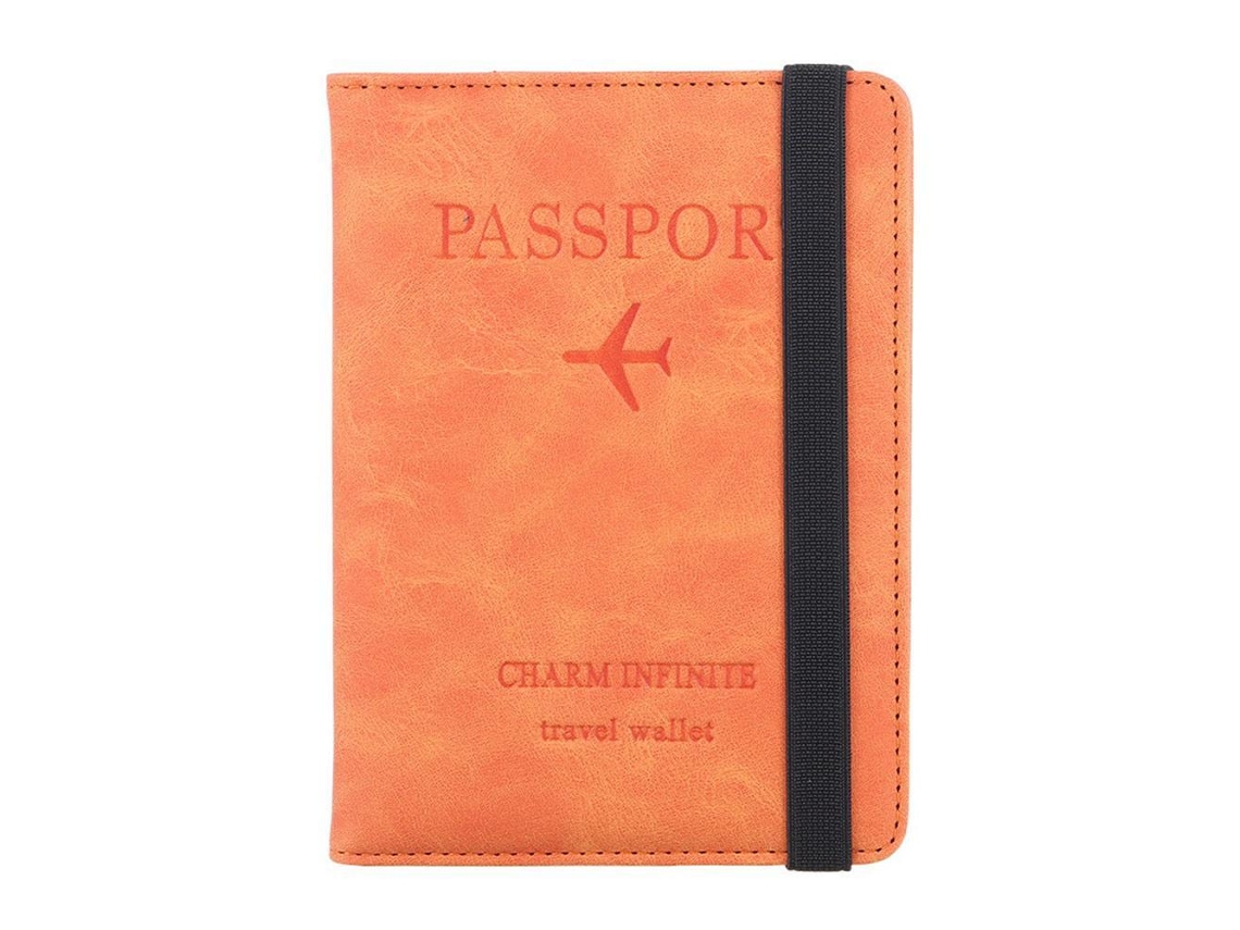 Porta-passaporte De Couro Com Rfid, Porta, Documentos Para Viagem, Laranja, 14, 8 Cm X 1 11(5, 82 X 0, 39 X 4, 33 Polegadas)