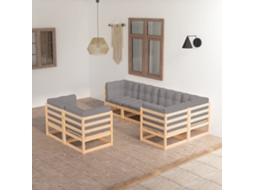 Vidaxl 7 Pcs Conjunto Lounge De Jardim C/ Almofadões Pinho Maciço