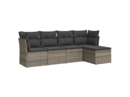 Conjunto 5 sofás de jardim c/ almofadões VIDAXL vime PE cinzento