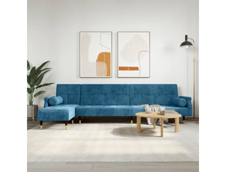 Sofá Cama em Forma de L VIDAXL (271 x 140 x 70 cm - Veludo - Azul)