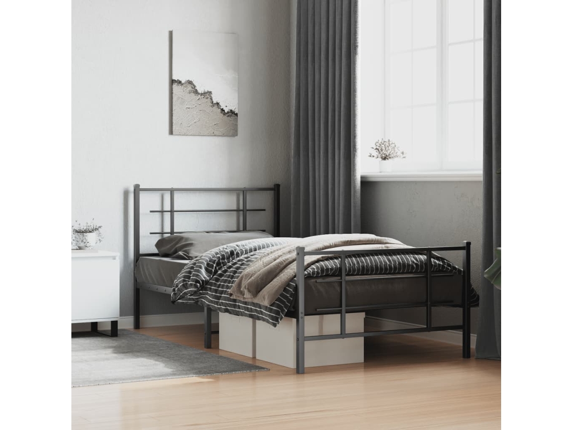 Estrutura De Cama Com Cabeceira E Pés 107x203 Cm Metal Preto