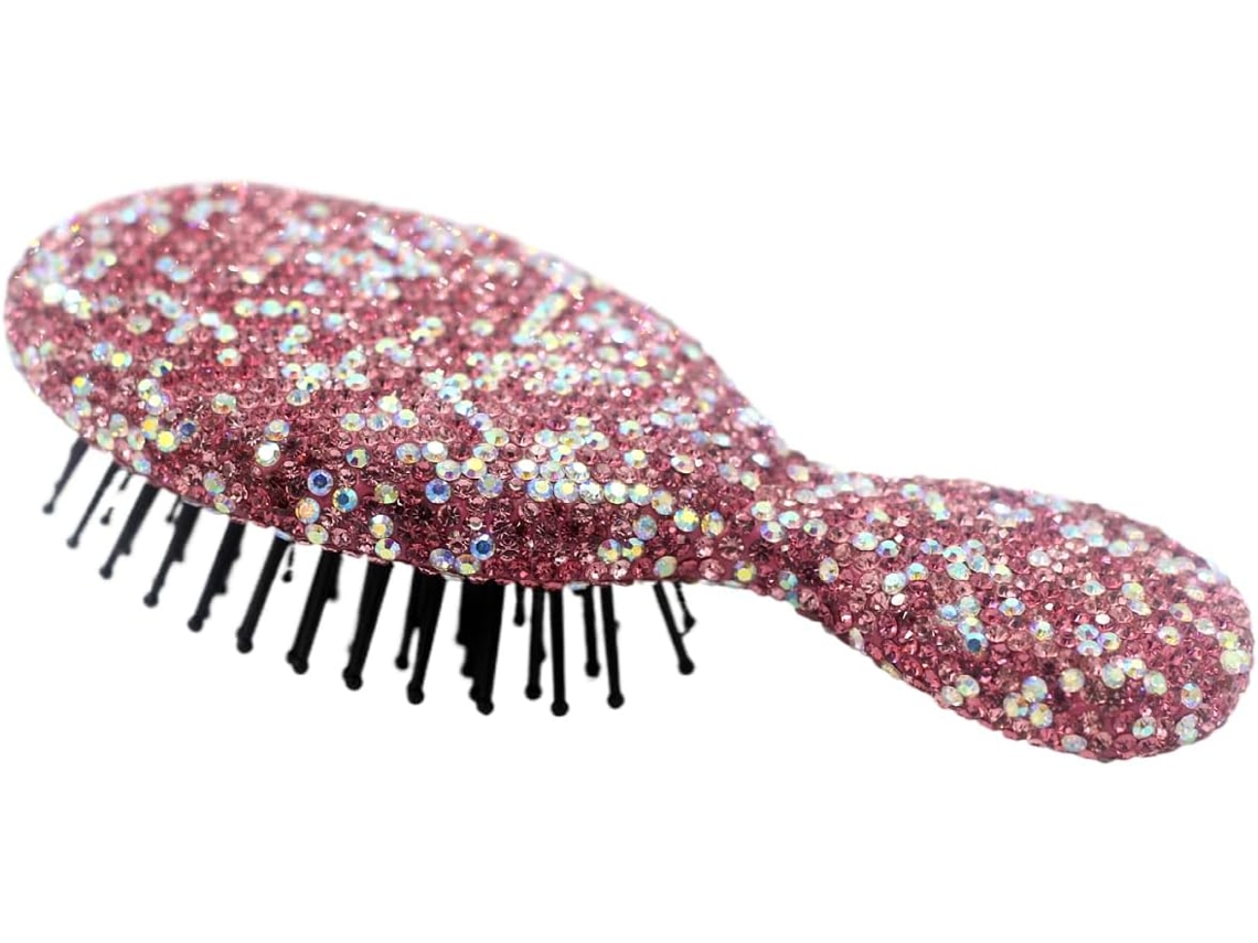 Escova De Cabelo Portátil Mini Brilhante Com Almofada Ar Para Meninas E Crianças, Design Fofo E Compacto, Rosa