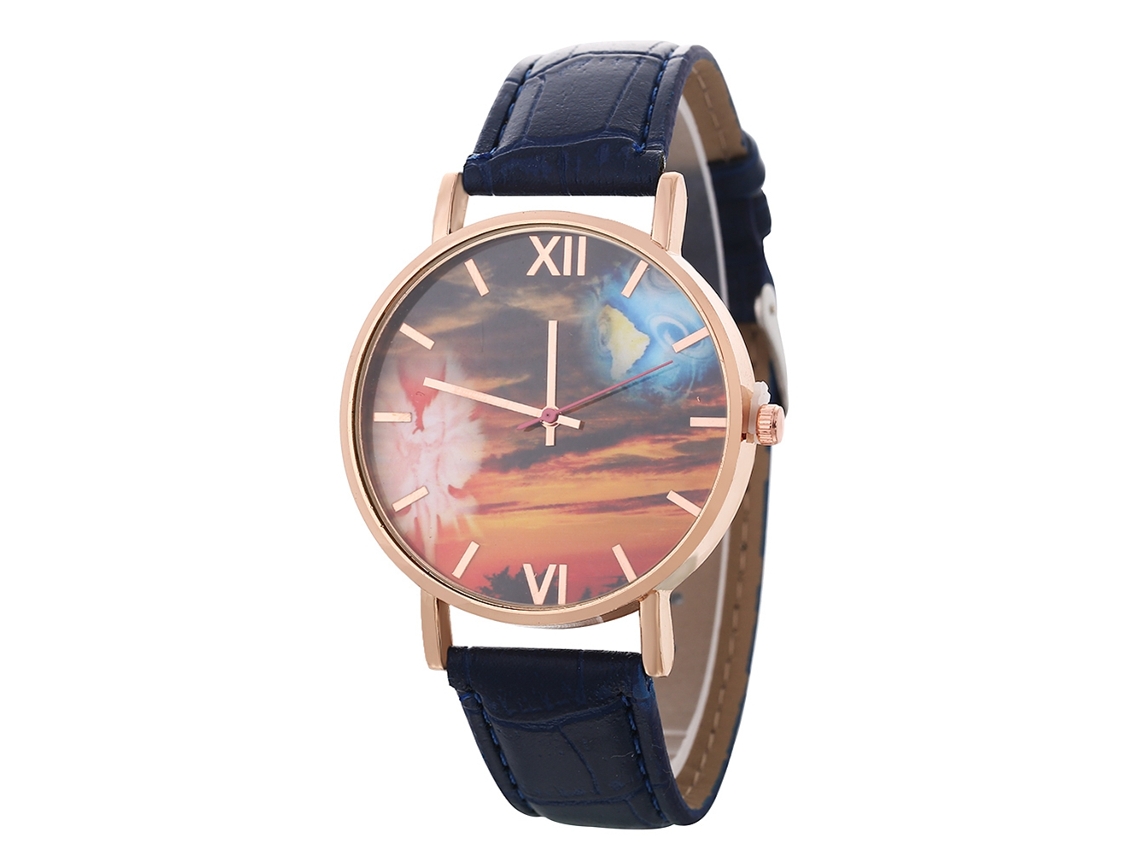 Relógio de quartzo moderno com pulseira de PU, mostrador redondo, ideal para estudantes e casais, azul royal Zhoulianfa