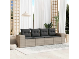 Vidaxl 4 Pcs Conj. Sofás Jardim C/ Almofadões Vime Pe Cinzento-claro