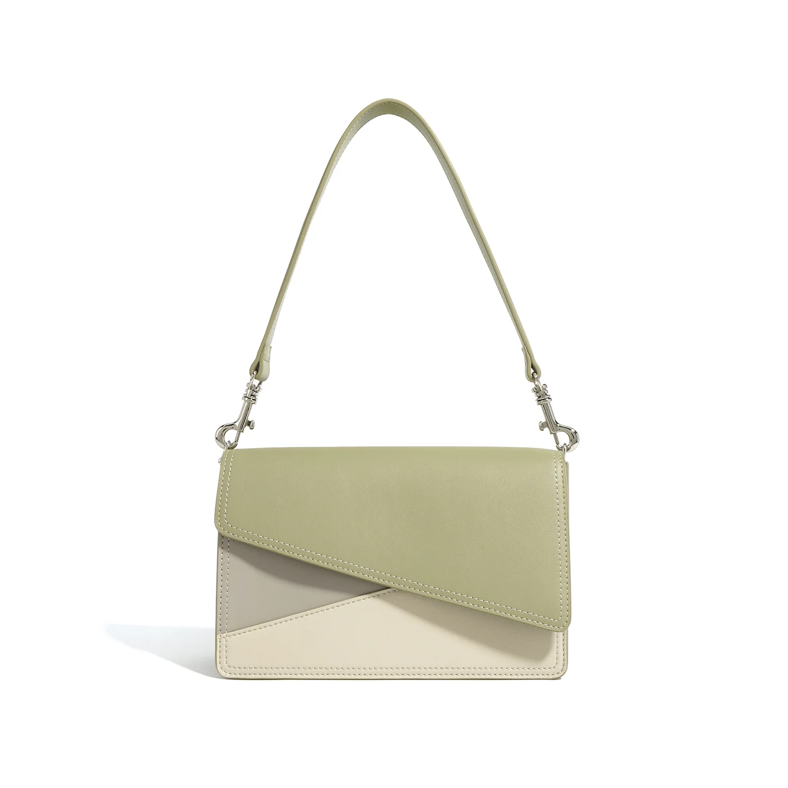 (m7818 - Verde Claro) Nova Bolsa De Ombro Feminina Em Couro Genuíno Com Estampa Geométrica E Blocos De Cores
