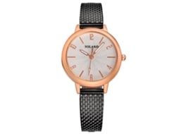 Relógio de Pulso Feminino de Moda Casual Quartzo Mostrador Redondo Pulseira Plástica Preto