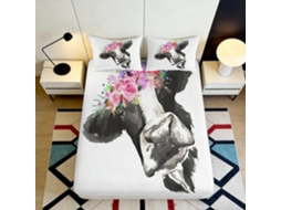 Conjunto de Cama Floral 3d Vaca Microfibra Fronha 200x25 Cm