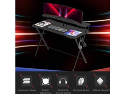 Mesa Gaming HOMCOM Com suporte para monitor e fones (140 x 60 x 90 cm - MDF - Preto)