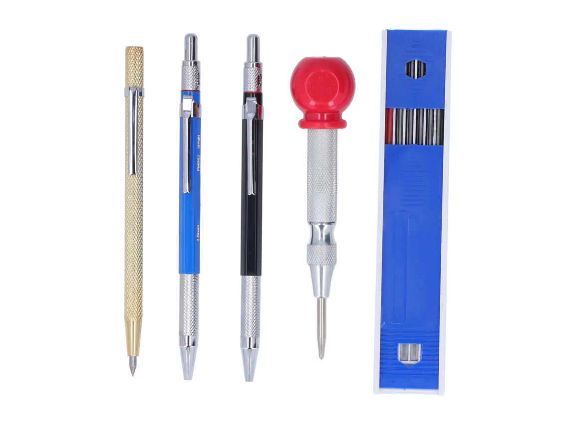 Kit De 16 Lápices Mecánicos Para Carpinteros Con Punzón Central Y Recargas De Marcador